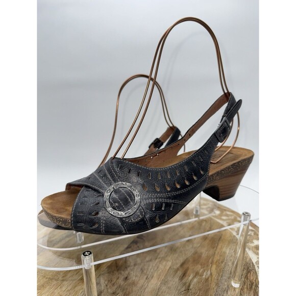 Taos Slinger Graphite  Perforated Leather Slingback Sandals sz 9 40 SLI-848 - Picture 4 of 11